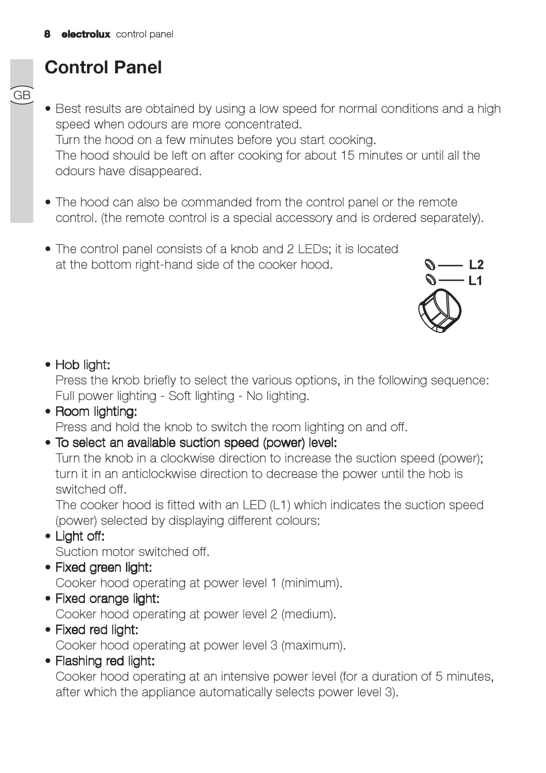 Electrolux EFC 6441, EFC 9441 user manual Control Panel 