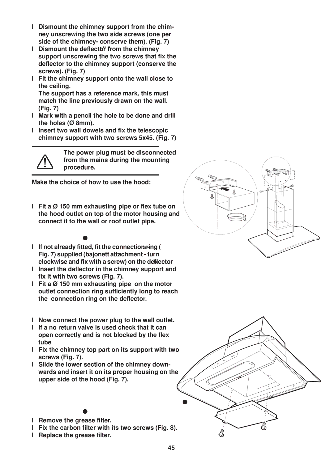 Electrolux EFC 639 X Recirculating version, For both versions, Mounting of carbon filter for recirculating version 