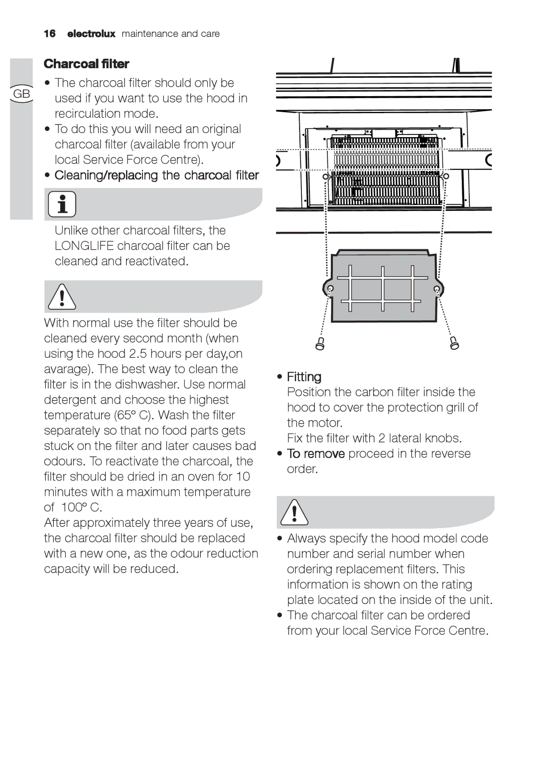 Electrolux EFC 9670-6670, EFC 9673 user manual Charcoal filter, Fitting 