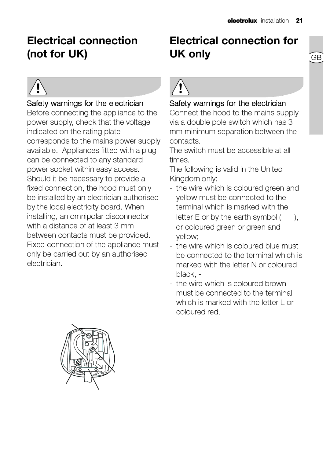 Electrolux EFC 9673, EFC 9670-6670 user manual Electrical connection for, UK only 