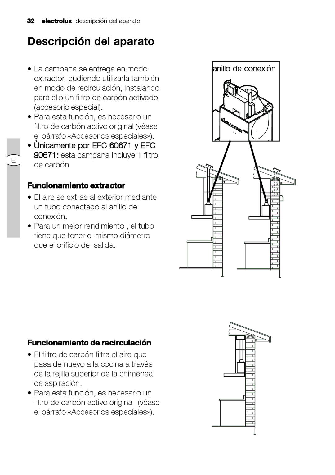 Electrolux EFC 9670-6670, EFC 9673 Descripción del aparato, Ùnicamente por EFC 60671 y EFC, Funcionamiento extractor 