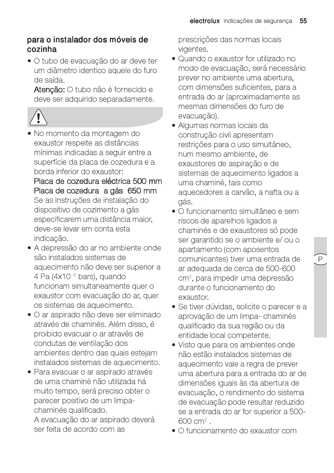 Electrolux EFC 9673, EFC 9670-6670 user manual Para o instalador dos móveis de cozinha 