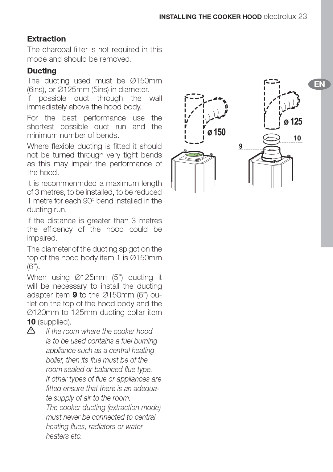 Electrolux EFC70710 user manual 150, Ducting 