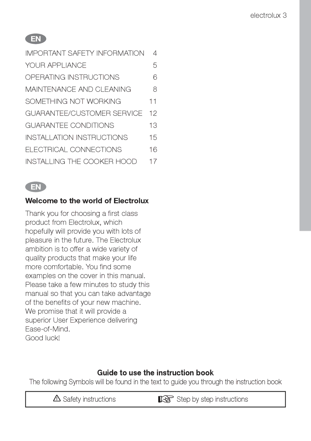 Electrolux EFC70710 user manual Guide to use the instruction book, Welcome to the world of Electrolux 