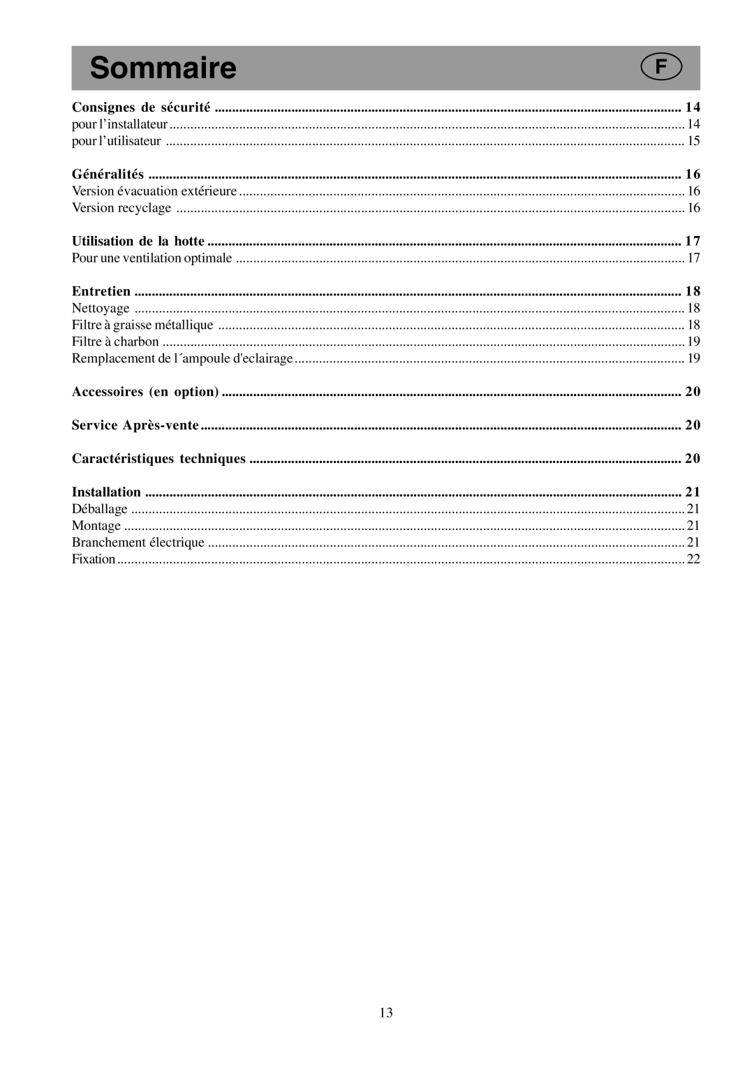 Electrolux EFC 650-950-600-900, EFCL 650-EFC 12011, CH600-900 user manual Sommaire, Entretien 