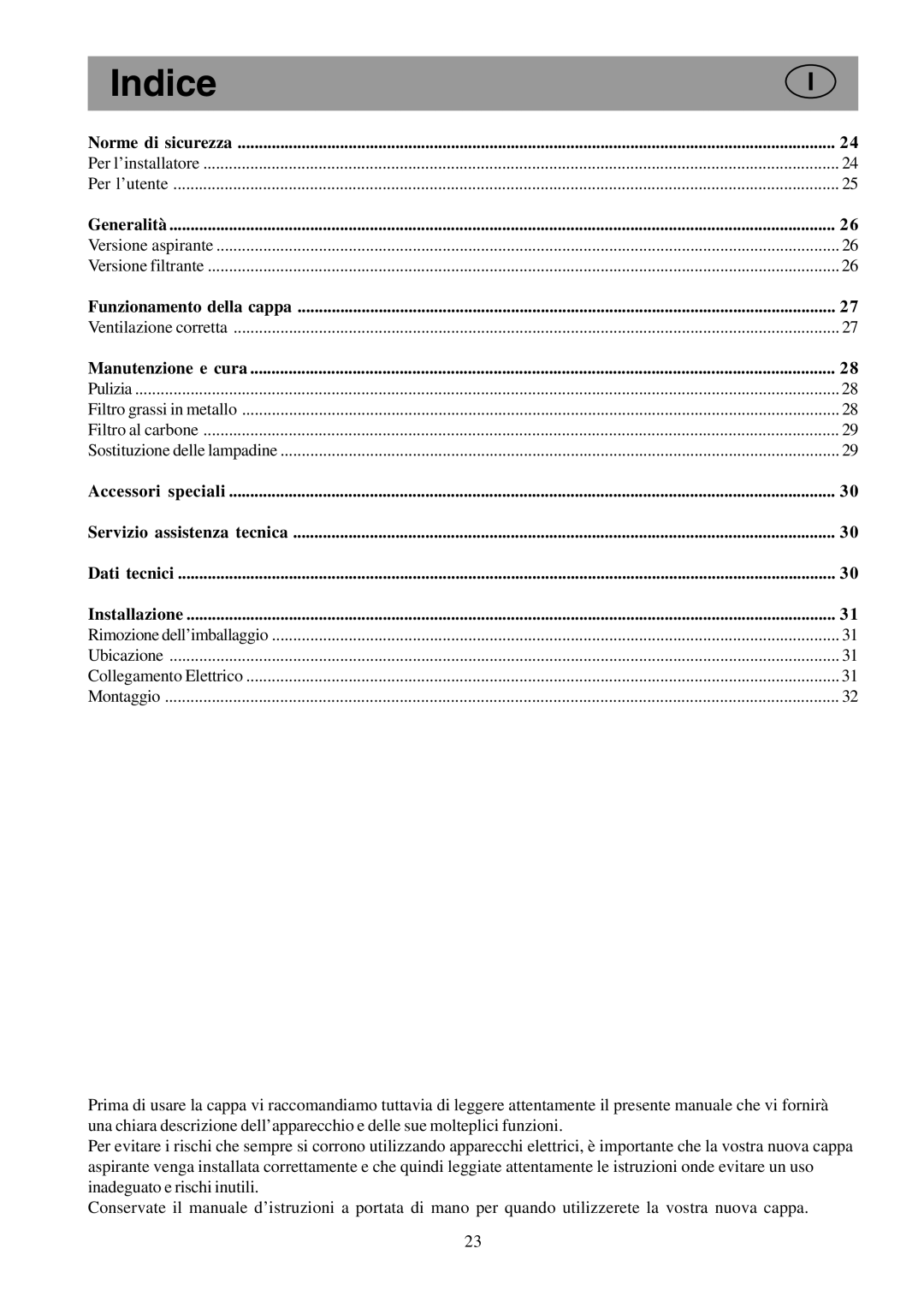 Electrolux CH600-900, EFCL 650-EFC 12011, EFC 650-950-600-900 user manual Indice 