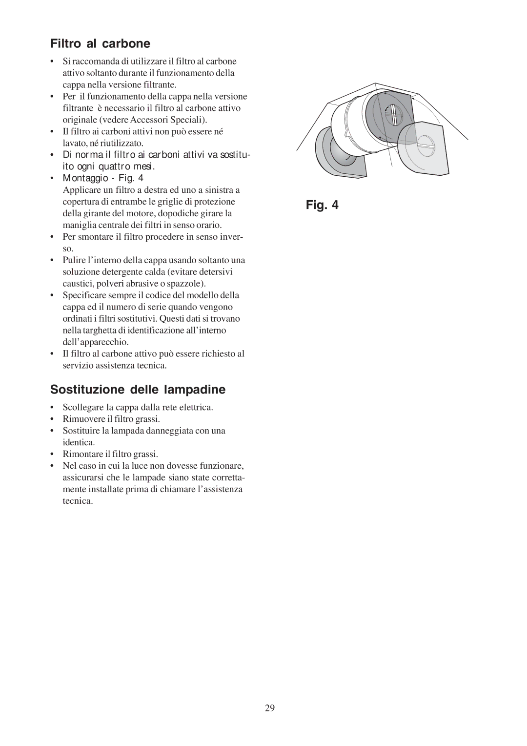 Electrolux EFC 650-950-600-900, EFCL 650-EFC 12011, CH600-900 user manual Filtro al carbone, Sostituzione delle lampadine 