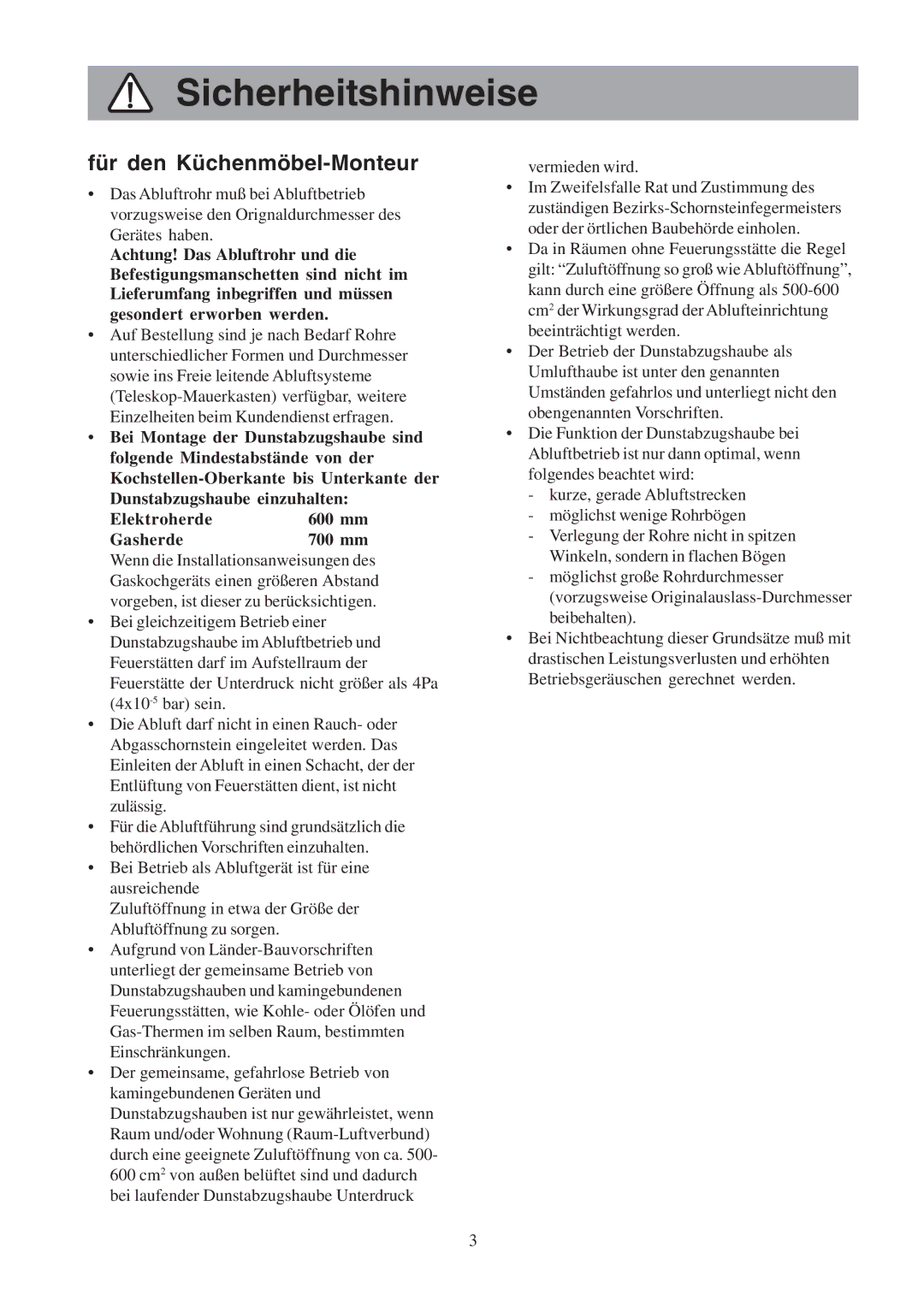 Electrolux CH600-900, EFCL 650-EFC 12011, EFC 650-950-600-900 Sicherheitshinweise, Für den Küchenmöbel-Monteur, Gasherde 