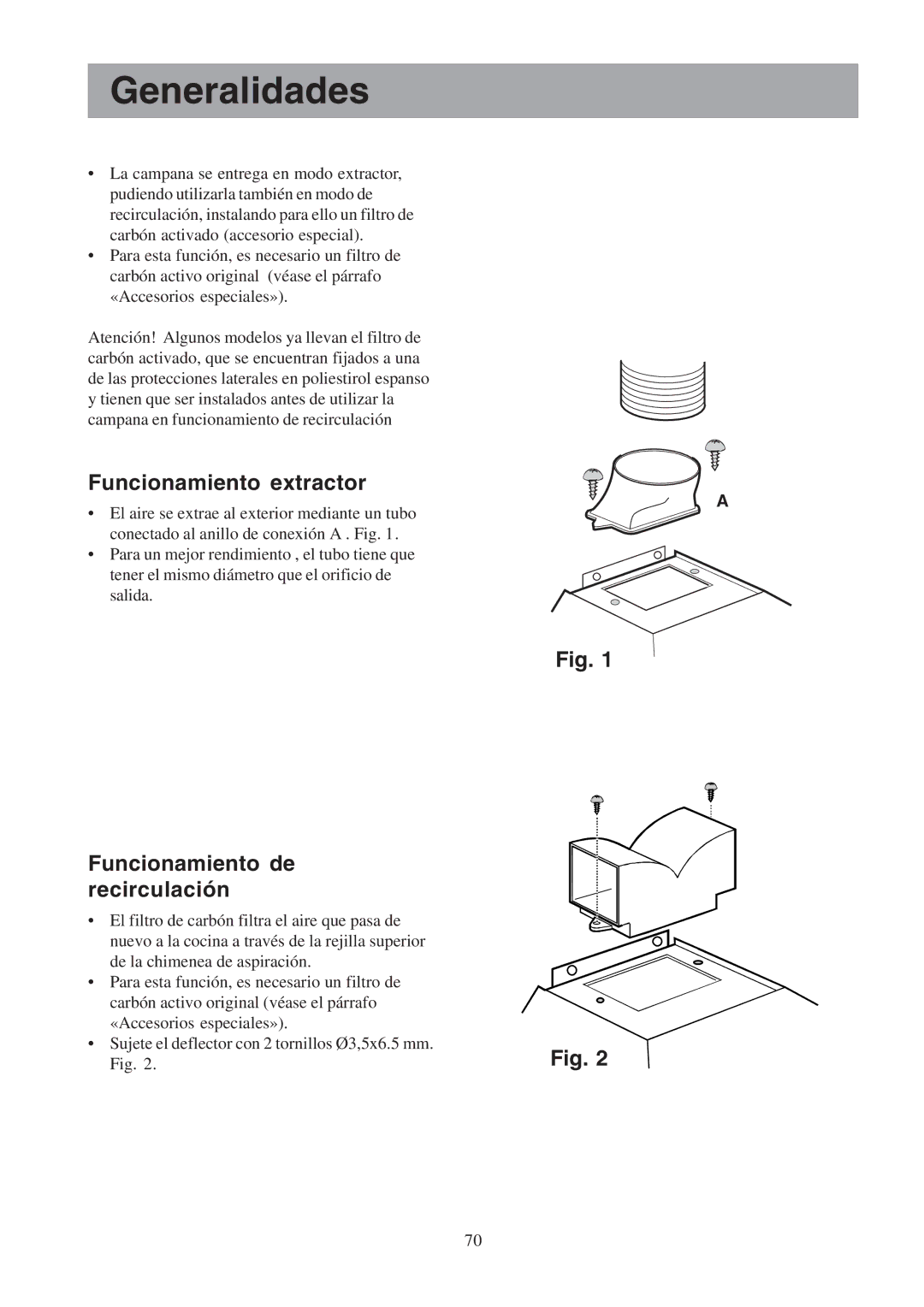 Electrolux EFCL 650-EFC 12011, CH600-900 Generalidades, Funcionamiento extractor, Funcionamiento de recirculación 