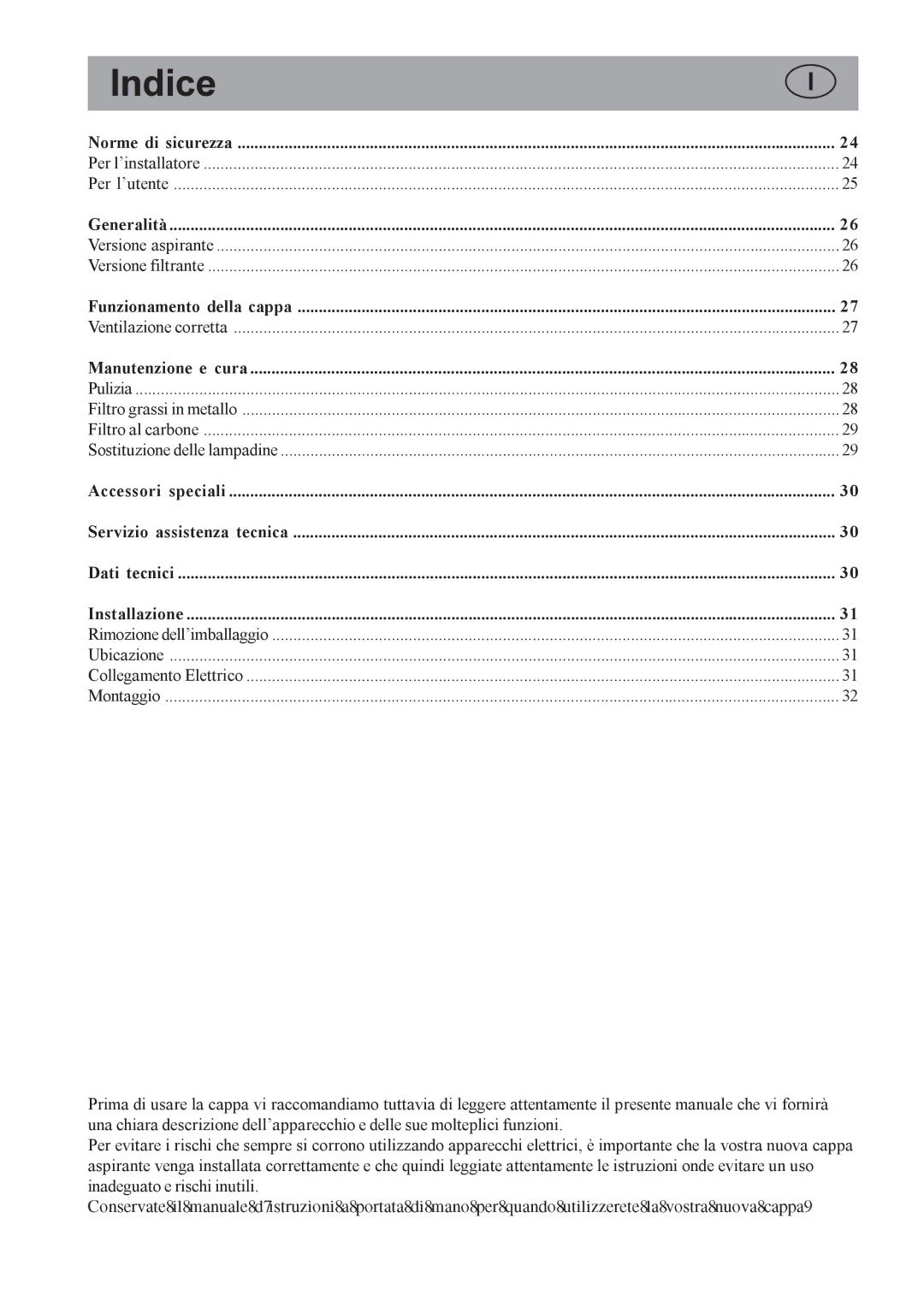 Electrolux CH1200-600-900, EFCL650, EFC650-950 user manual Indice 