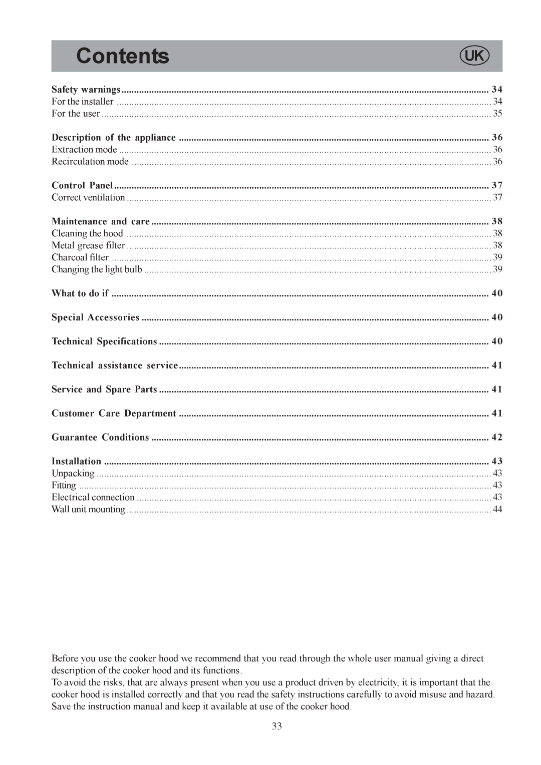 Electrolux EFCL650, EFC650-950, CH1200-600-900 user manual Contents 