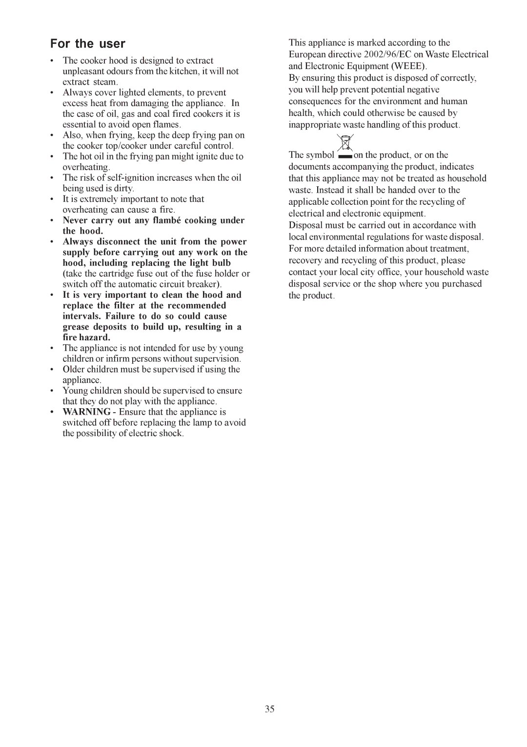 Electrolux CH1200-600-900, EFCL650, EFC650-950 For the user, Older children must be supervised if using the appliance 