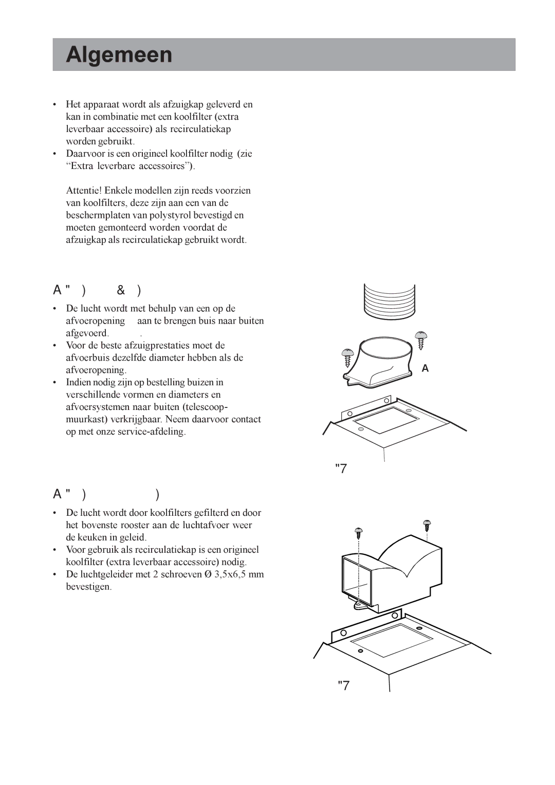 Electrolux EFC650-950, EFCL650, CH1200-600-900 user manual Algemeen, Gebruik als afzuigkap, Afb Gebruik als recirculatiekap 