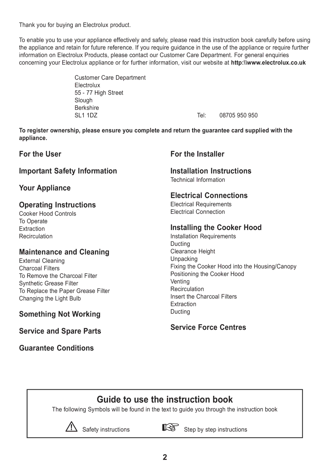 Electrolux EFG 530, EFG 525 manual Maintenance and Cleaning, Electrical Connections, Installing the Cooker Hood 