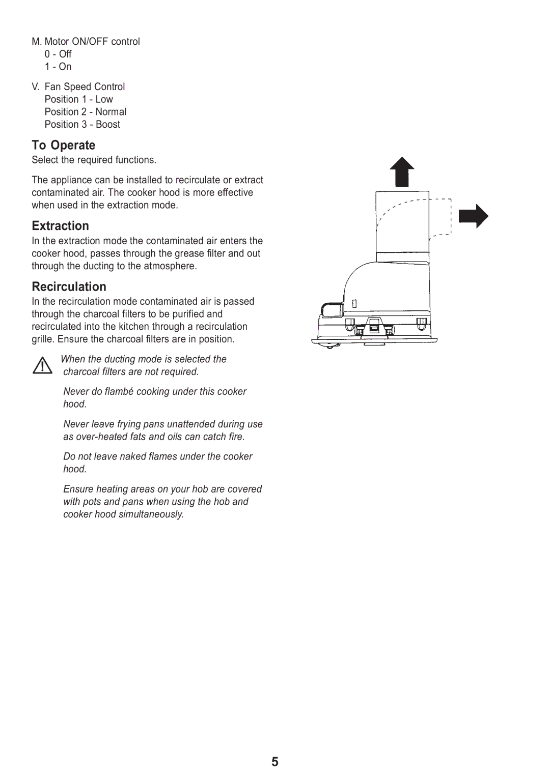 Electrolux EFG 525, EFG 530 manual To Operate, Extraction, Recirculation 