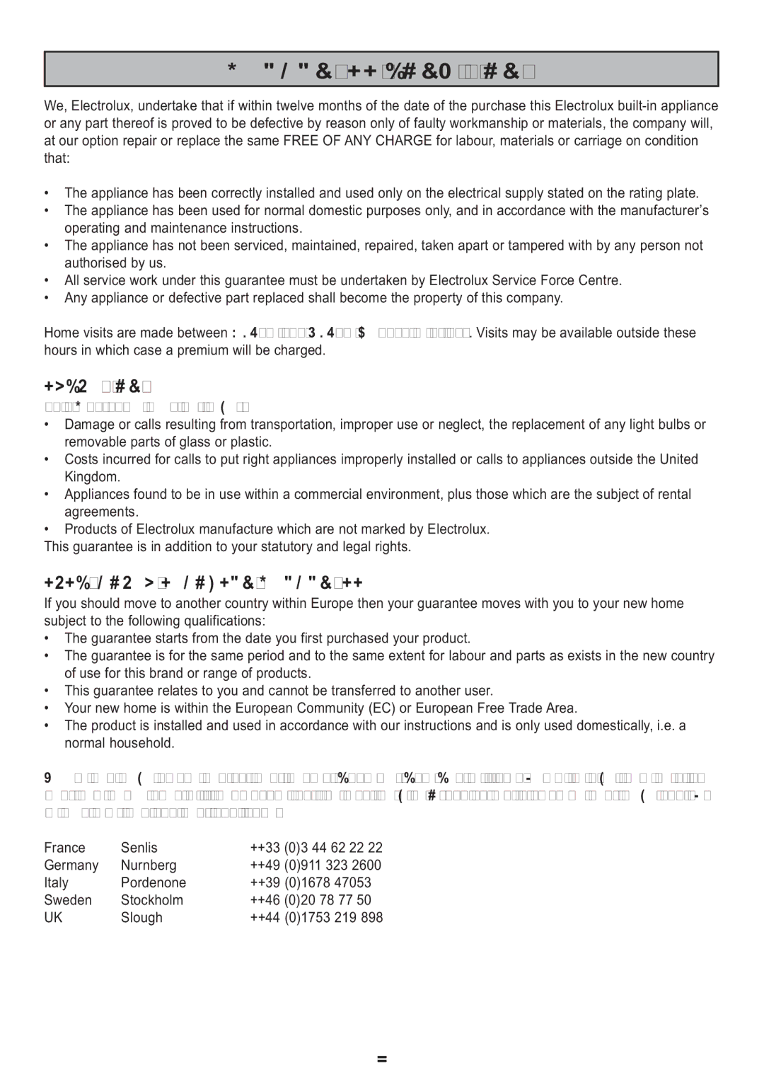 Electrolux EFG 525, EFG 530 manual Guarantee Conditions, This Guarantee does not cover 