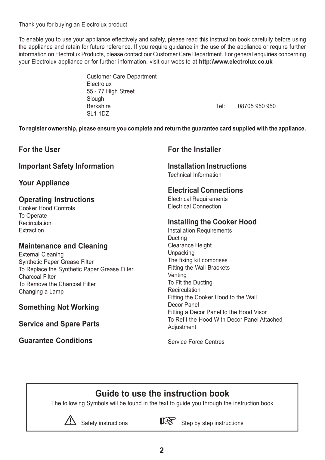 Electrolux EFI 625 manual Maintenance and Cleaning, Electrical Connections, Installing the Cooker Hood 