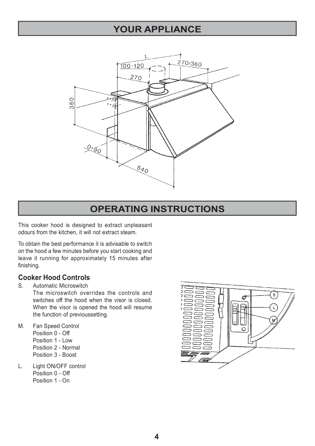 Electrolux EFI 625 manual Your Appliance Operating Instructions, Cooker Hood Controls 