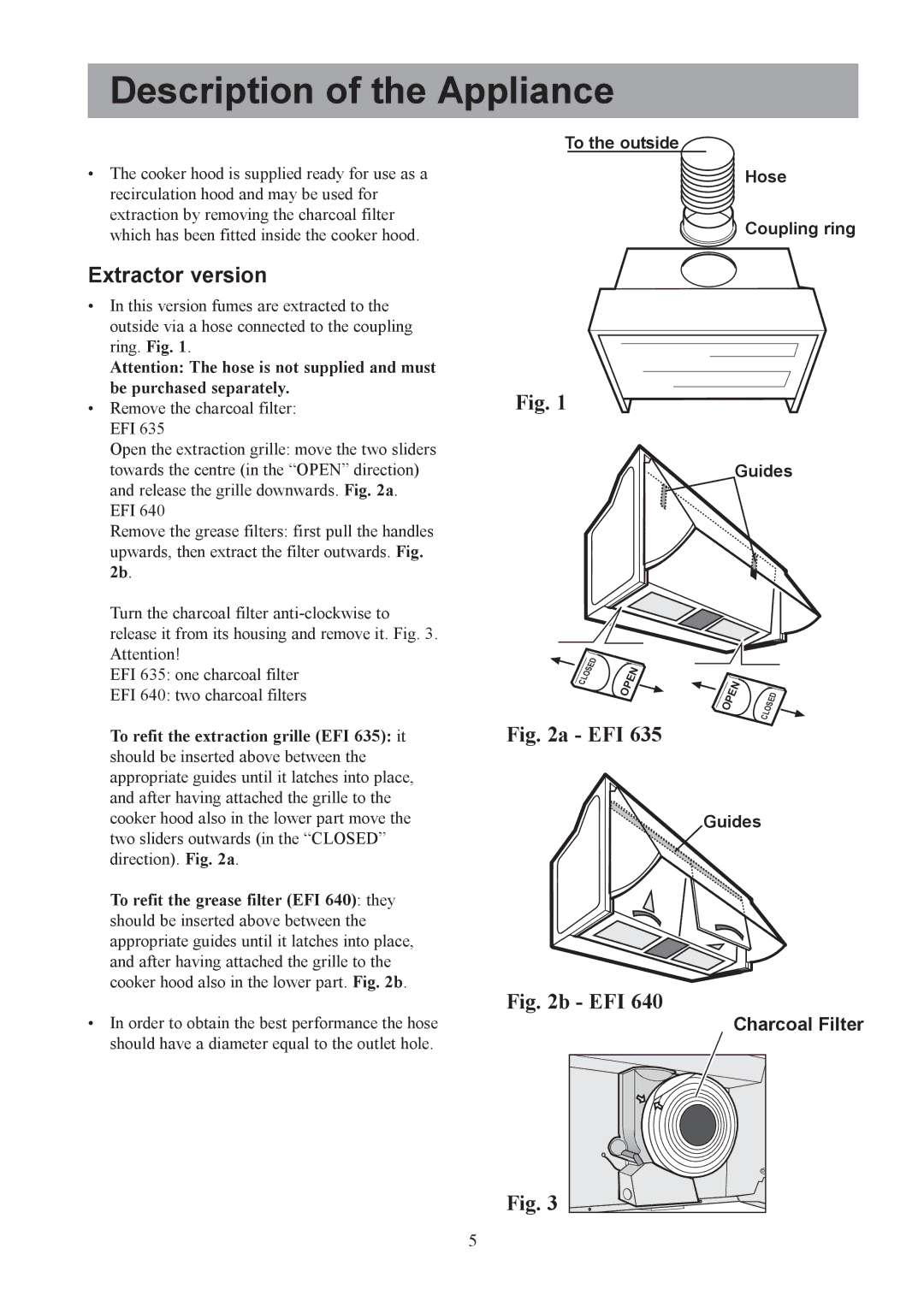 Electrolux EFI 640, EFI 635 user manual Description of the Appliance, Extractor version 