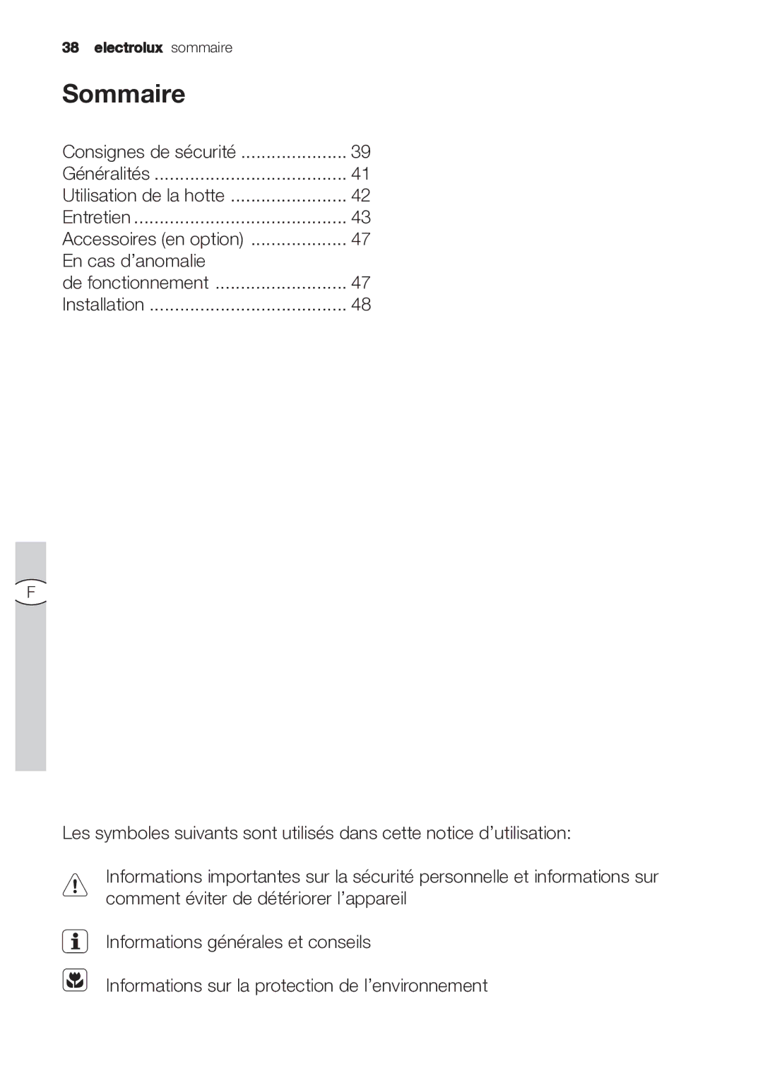 Electrolux EFP 60202 user manual Sommaire 