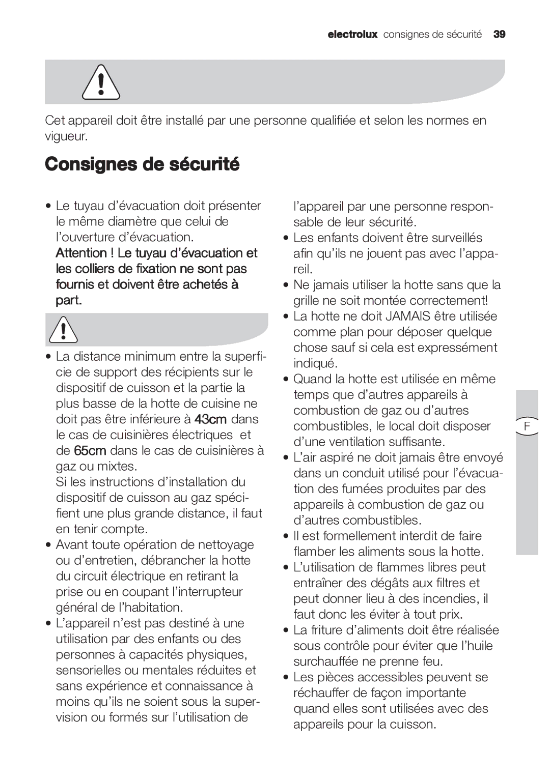 Electrolux EFP 60202 user manual Consignes de sécurité 