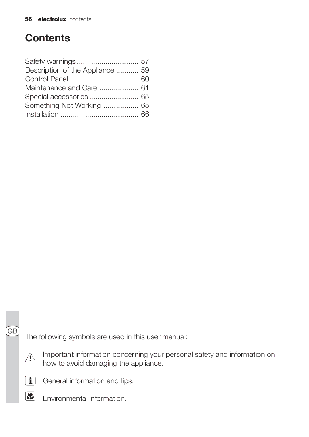 Electrolux EFP 60202 user manual Contents 