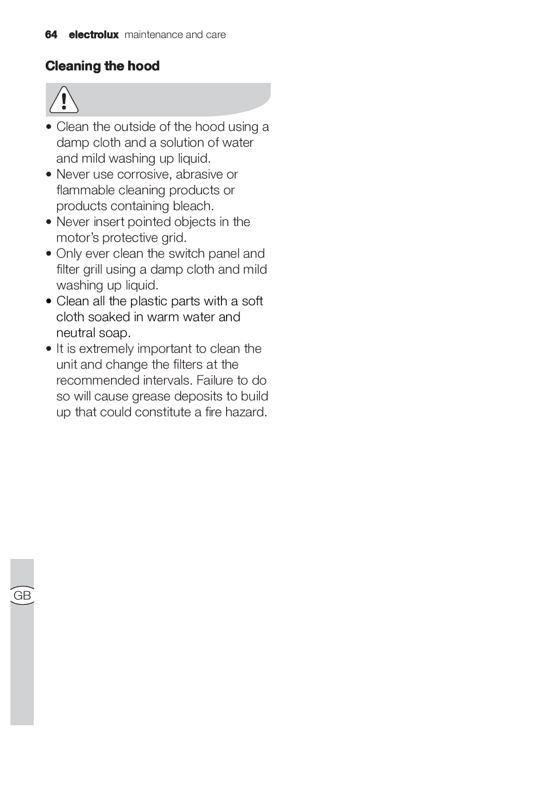 Electrolux EFP 60202 user manual Cleaning the hood 