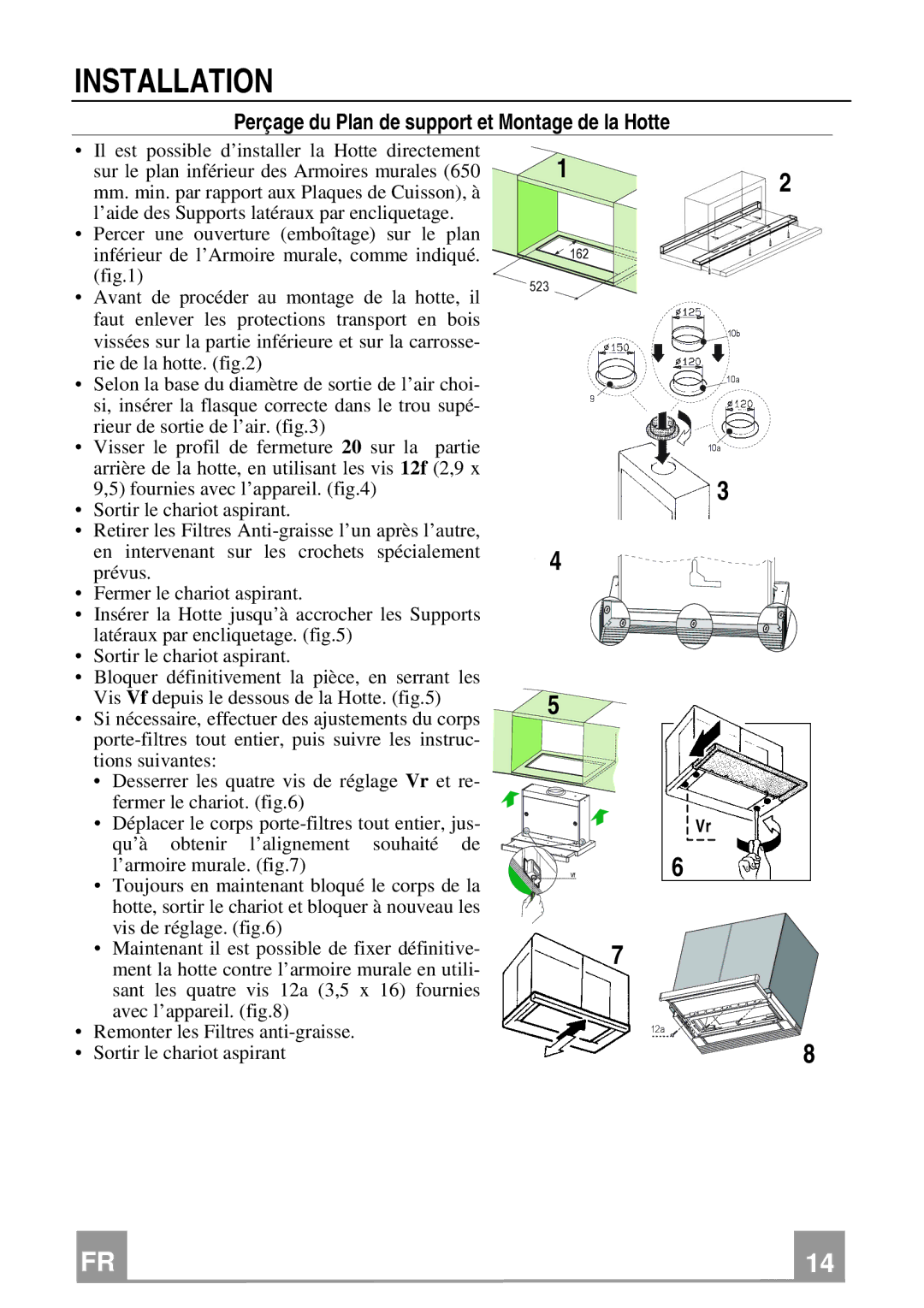 Electrolux EFP 60241 manual Installation, Perçage du Plan de support et Montage de la Hotte 