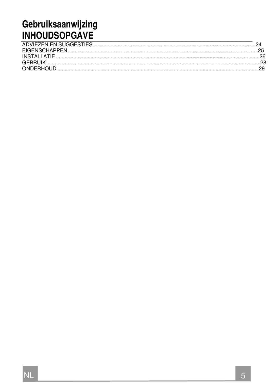 Electrolux EFP 60241 manual Inhoudsopgave 