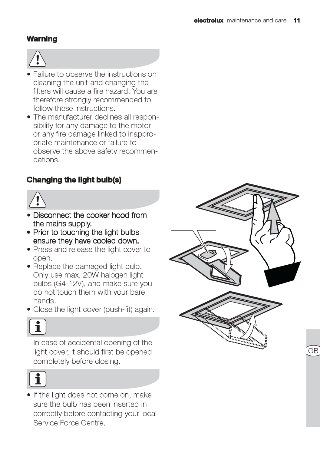 Electrolux EFP 60310, EFP 60520 user manual 20W max G4 Click 