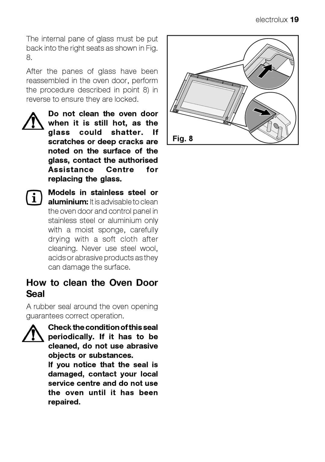 Electrolux EFT60001W user manual How to clean the Oven Door Seal 