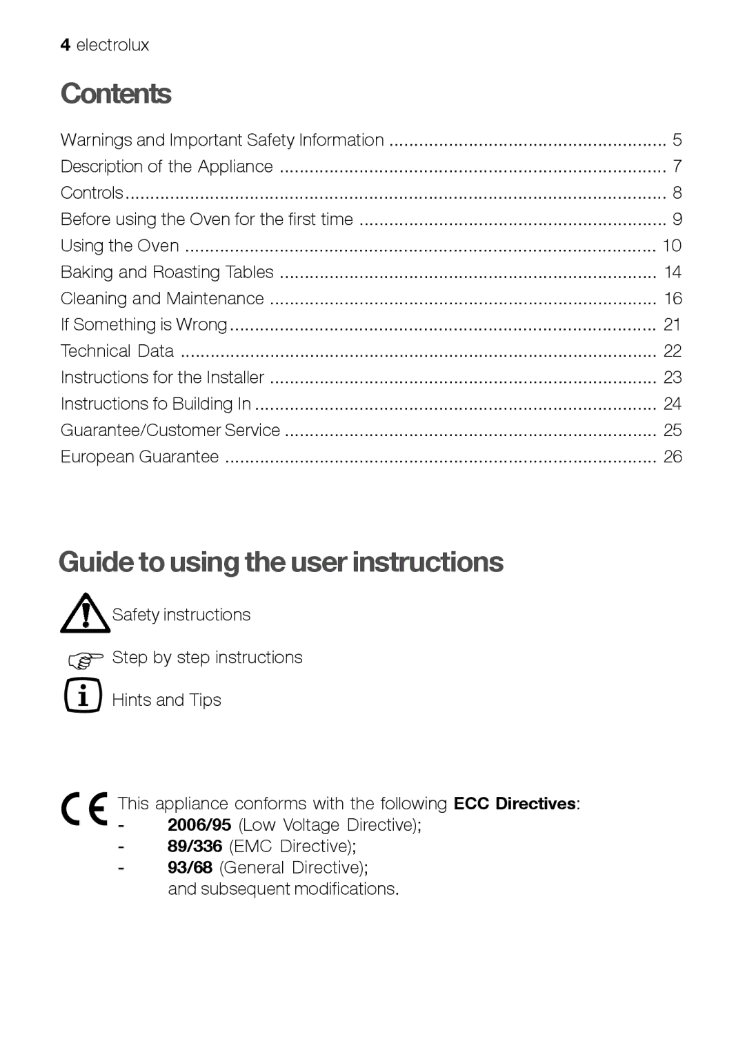 Electrolux EFT60001W user manual Contents, Guide to using the user instructions 