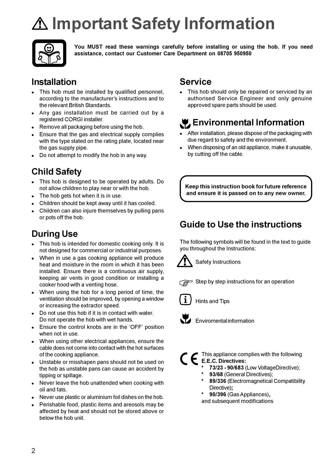 Electrolux EGG 689 manual Important Safety Information 