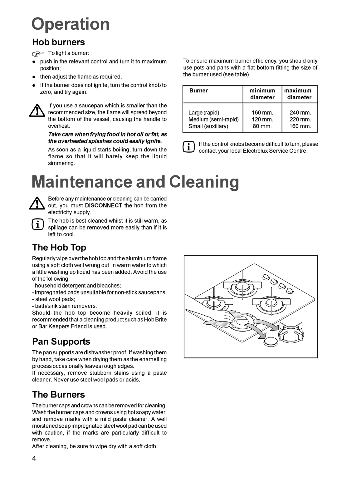 Electrolux EGG 689 manual Operation, Maintenance and Cleaning 