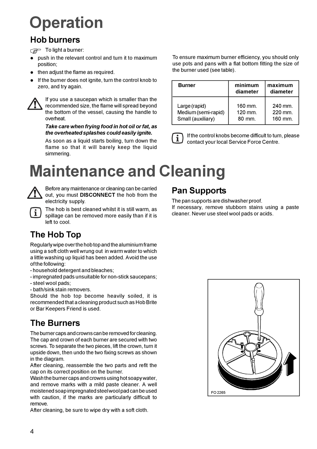 Electrolux EGG 690 manual Operation, Maintenance and Cleaning 