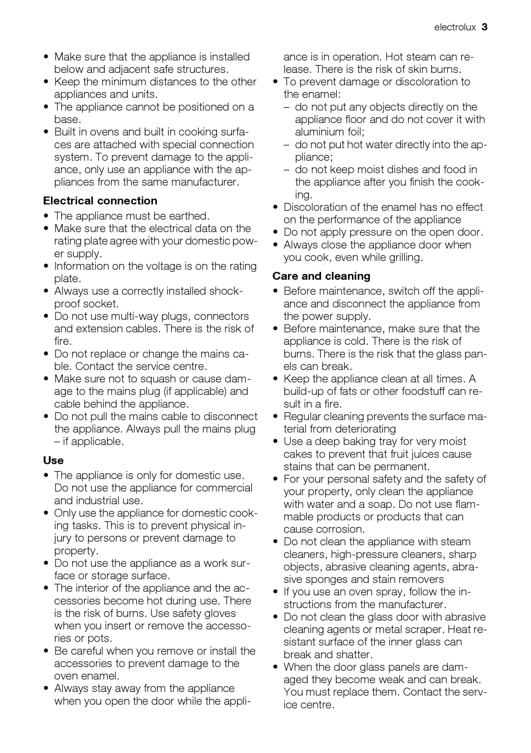 Electrolux EH GL5X-4 user manual Electrical connection, Use, Care and cleaning 