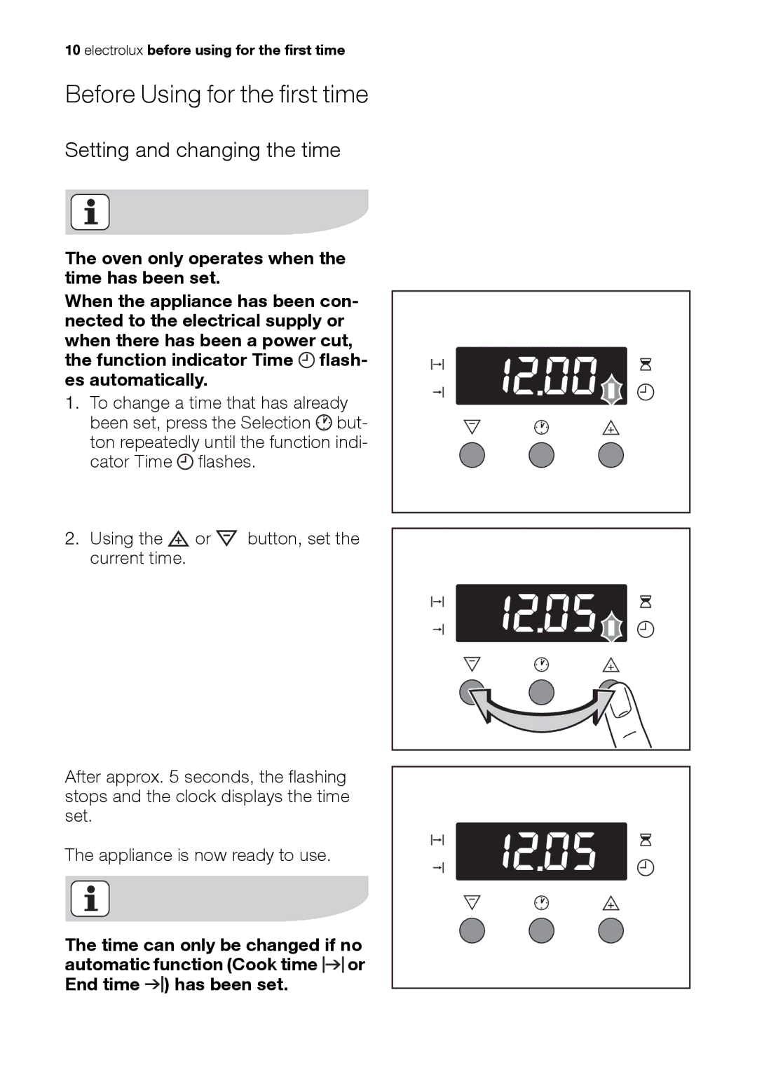 Electrolux EH L4-4 user manual Before Using for the first time, Setting and changing the time 