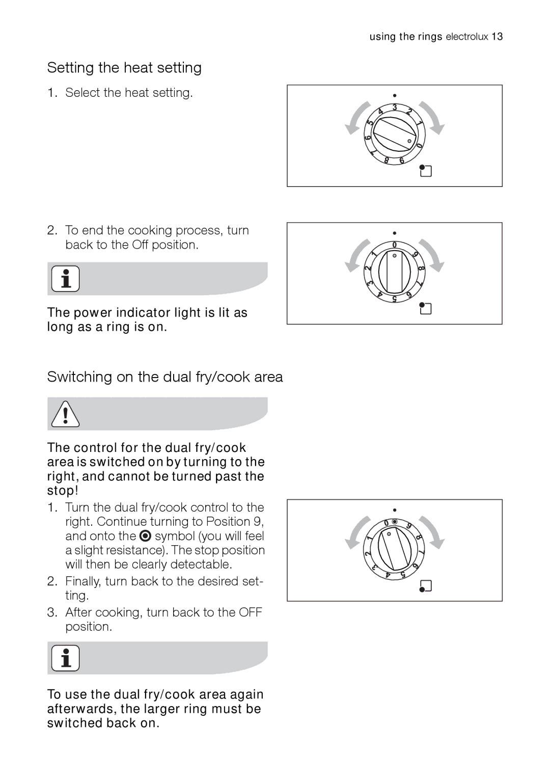 Electrolux EH L4-4 user manual Setting the heat setting, Switching on the dual fry/cook area 