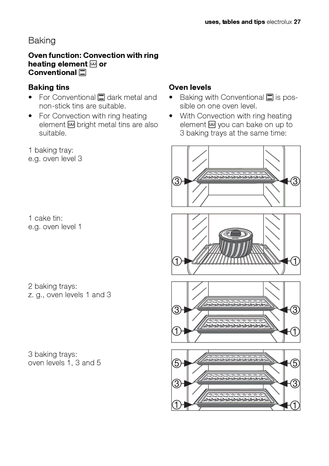 Electrolux EH L4-4 user manual Baking, Oven levels 