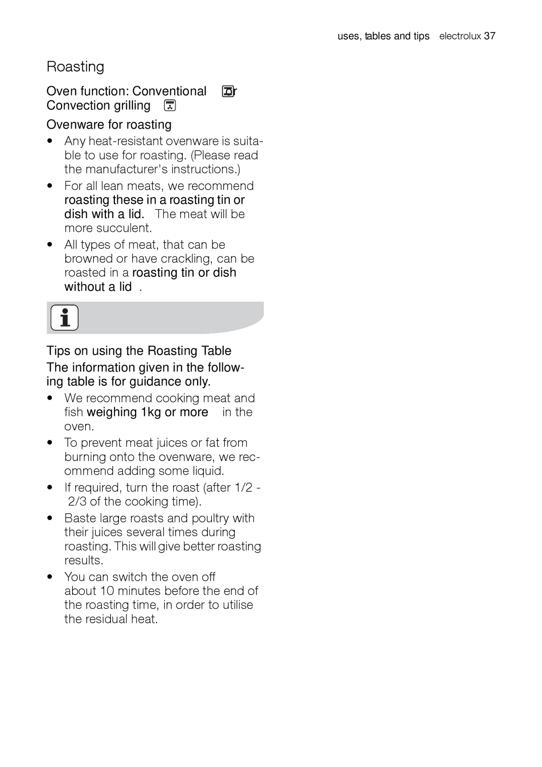 Electrolux EH L4-4 user manual Roasting 