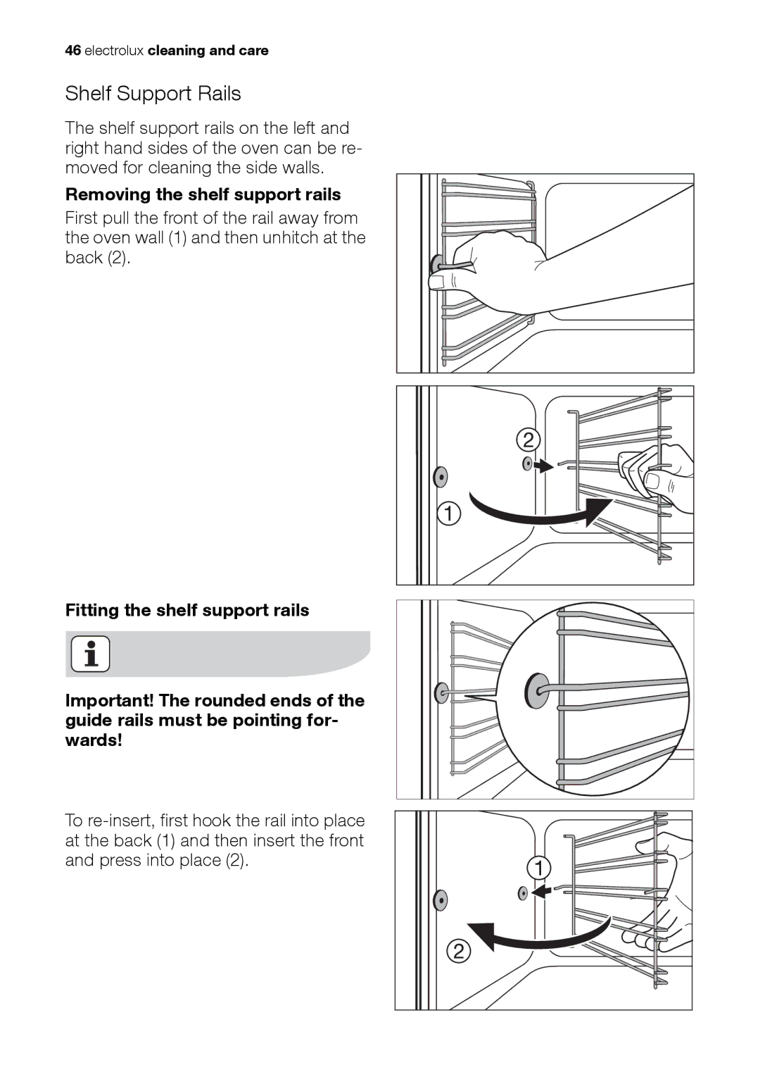 Electrolux EH L4-4 user manual Shelf Support Rails, Removing the shelf support rails 