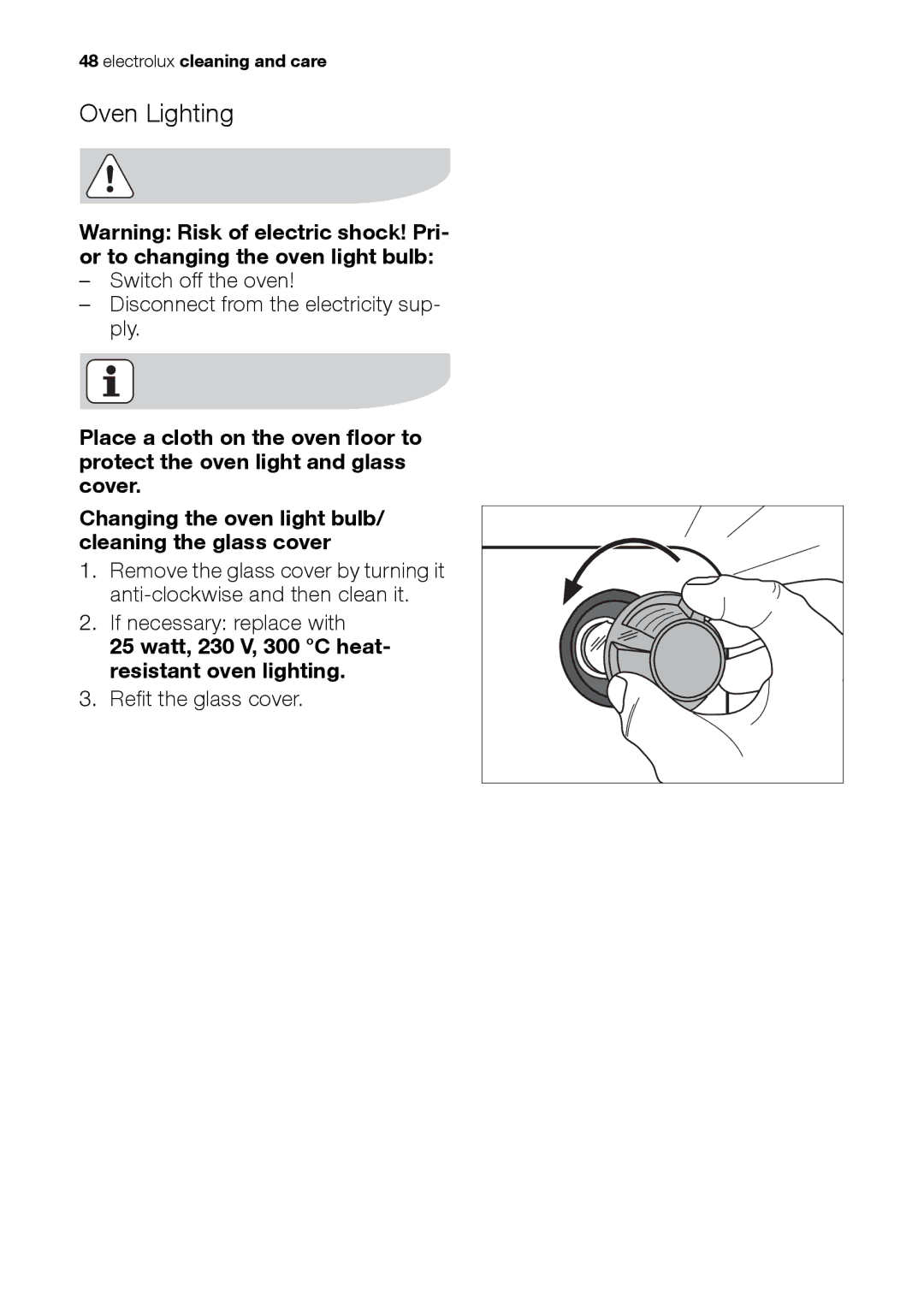 Electrolux EH L4-4 user manual Oven Lighting, Watt, 230 V, 300 C heat- resistant oven lighting 