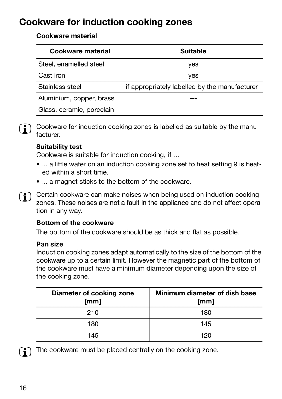 Electrolux EHD 6005 P manual Cookware for induction cooking zones 