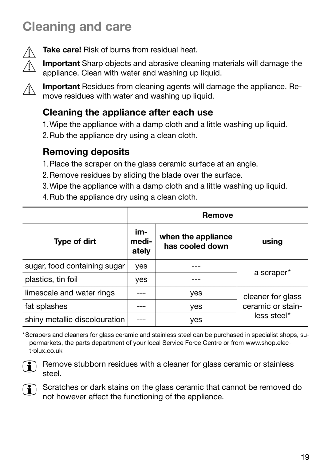 Electrolux EHD 6005 P manual Cleaning and care, Cleaning the appliance after each use, Removing deposits 