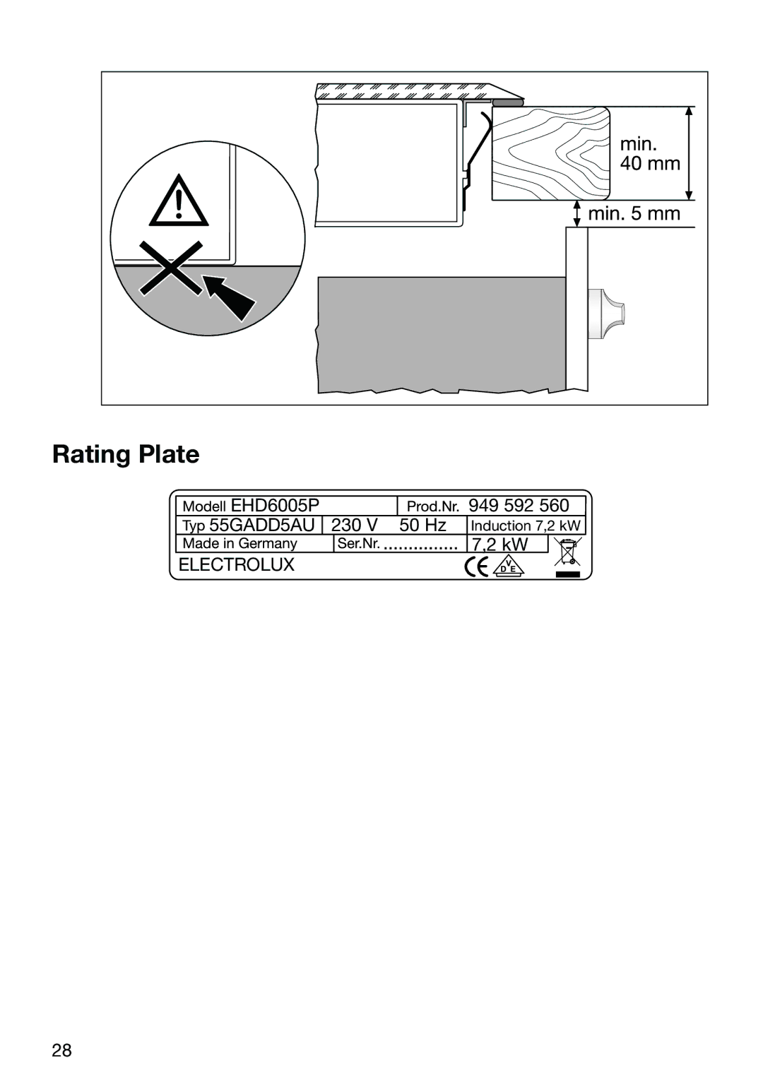 Electrolux EHD 6005 P manual Rating Plate 