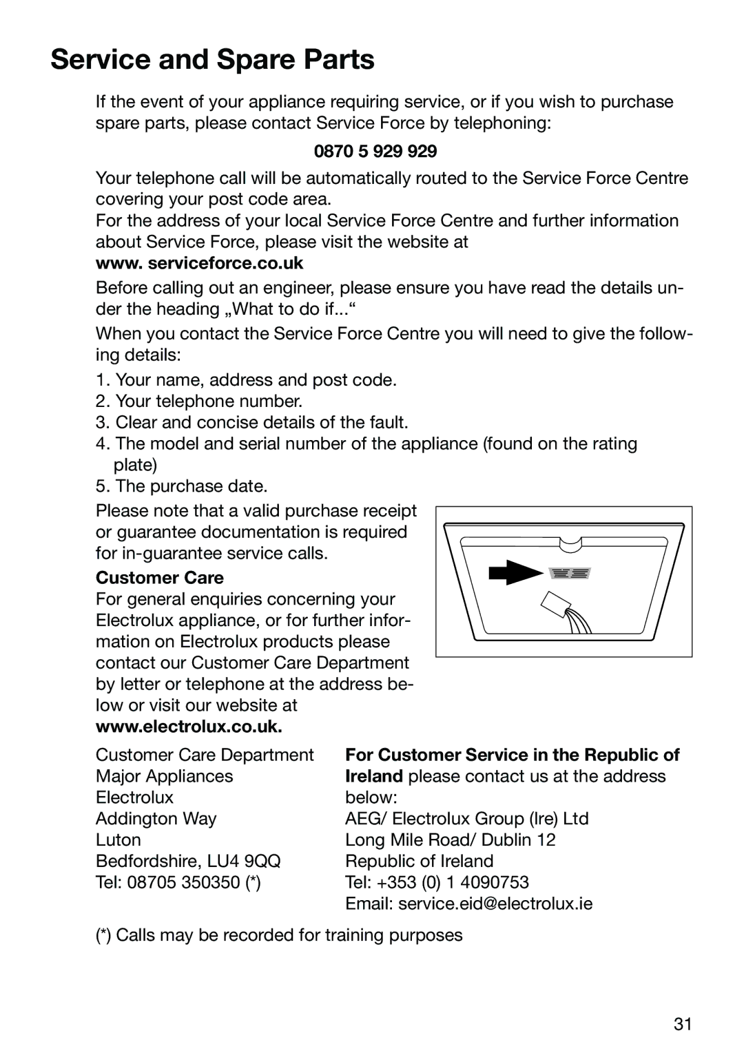 Electrolux EHD 6005 P manual 0870 5 929, Customer Care 