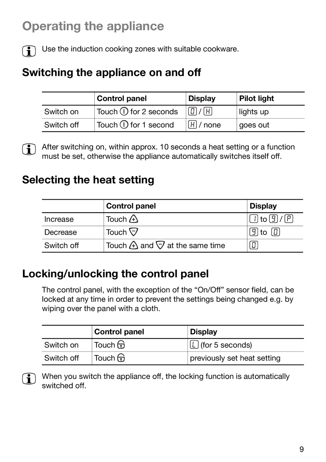 Electrolux EHD 6005 P manual Operating the appliance, Switching the appliance on and off, Selecting the heat setting 