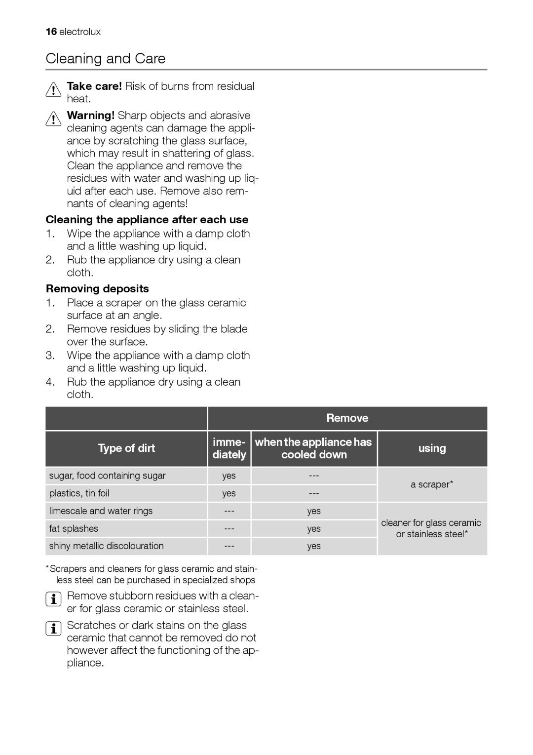 Electrolux EHD 60150 IAU user manual Cleaning and Care, Cleaning the appliance after each use, Removing deposits 