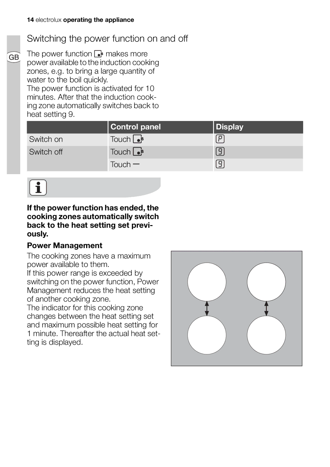 Electrolux EHD68200P user manual Switching the power function on and off 