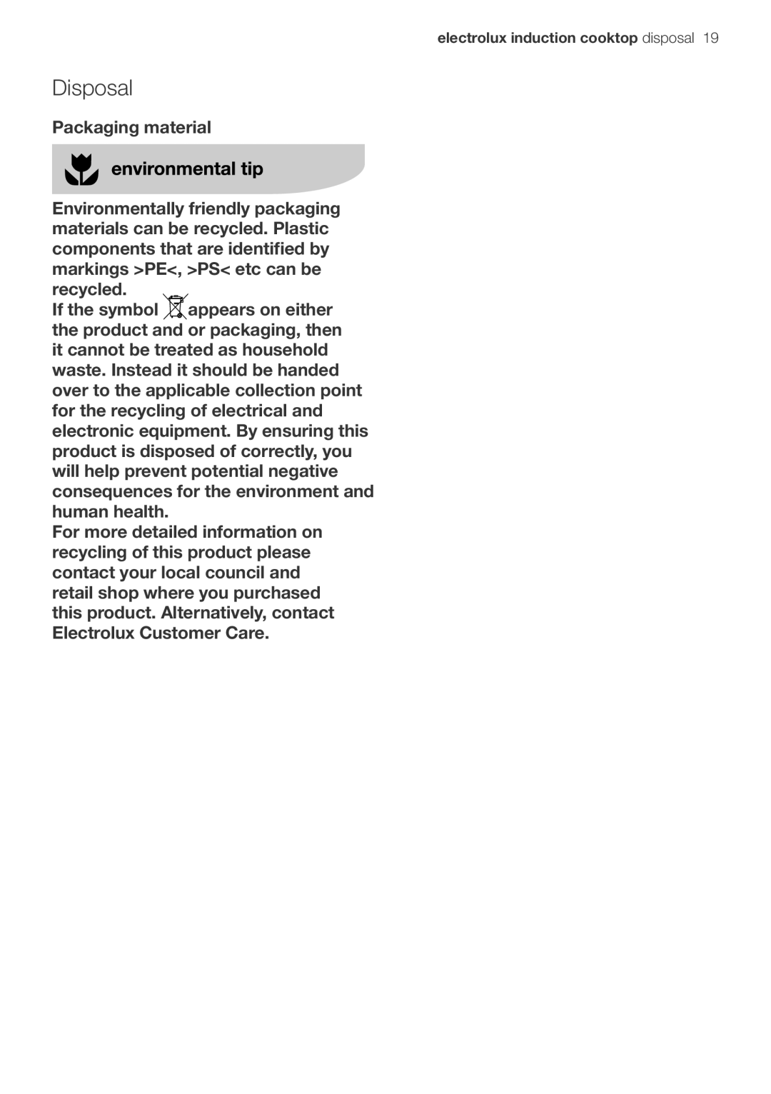 Electrolux EHD90LLUM important safety instructions Disposal 